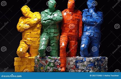 Abstract Illustration Of Colorful Human Figures Made From Trash Eco