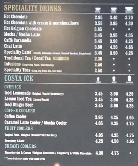 Costa Coffee Menu Menu For Costa Coffee Stillorgan Dublin Zomato Ireland