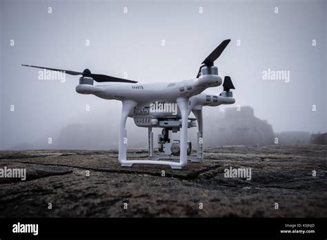 A Dji Phantom Drone In Foggy Weather Stock Photo Alamy