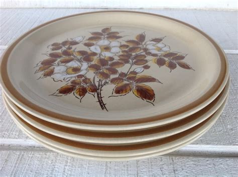 Vintage Stoneware Plates Retro Dinner Plates Autumn Meadow Etsy