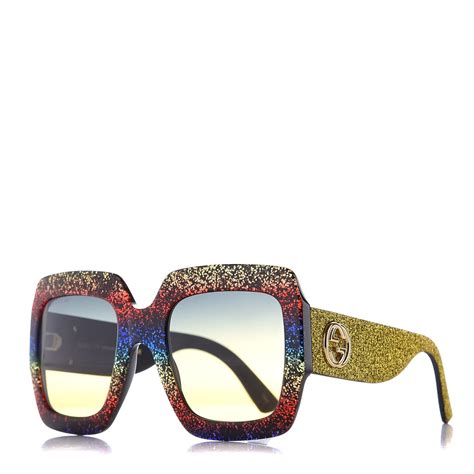 Gucci Square Frame Gg0102s Sunglasses Glitter Gold Multi 281664