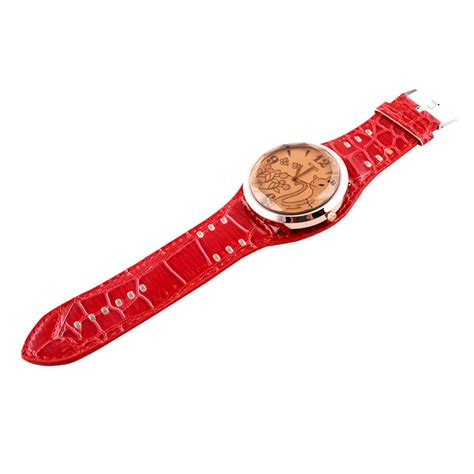 Free Shipping Fashion Big Round Dial Watch With Pu Leather Strap Red