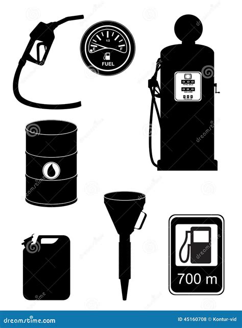 Black Silhouette Fuel Set Icons Vector Illustration Stock Vector