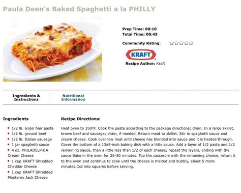 Mix ingredients together and store in an airtight container for up to 6 months. Paula Deen's Baked Spaghetti | Kraft recipes, Ingredients ...