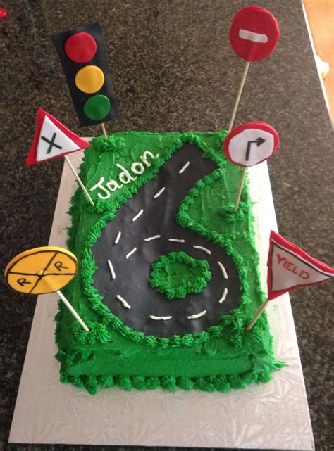 Boys Road Sign 6th Birthday Cake Traffic Light Railroad Crossing