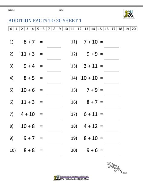 These worksheets for grade 1 mathematics, class assignments and practice tests have been prepared as per syllabus issued by cbse and topics click here to access kendriya vidyalaya class 1 mathematics worksheets and test papers. Addition Facts to 20 Worksheets