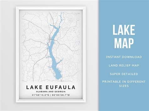 Printable Map Of Lake Eufaula Alabama And Georgia United Etsy