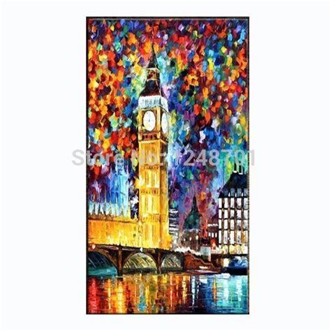 Modern City Night View Palette Knife Oil Painting Bright
