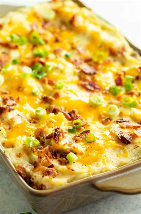 Drain the potatoes, and then return them to the pan. A casserole dish loaded with twice baked potato casserole ...