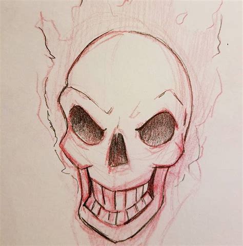 Flaming Skull Sketch Drawing By Jenn Adkins Doodle Addicts
