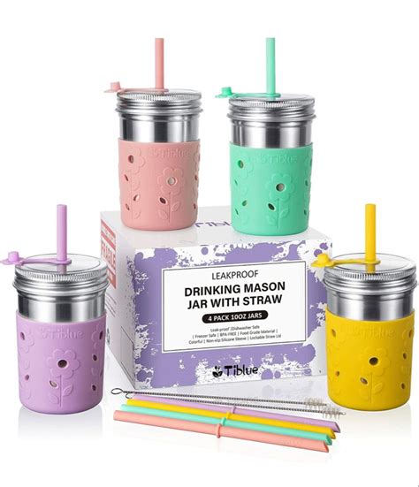 Kids And Toddler Cups With Straw 4 Pack Spill Proof 10 Oz Stainless