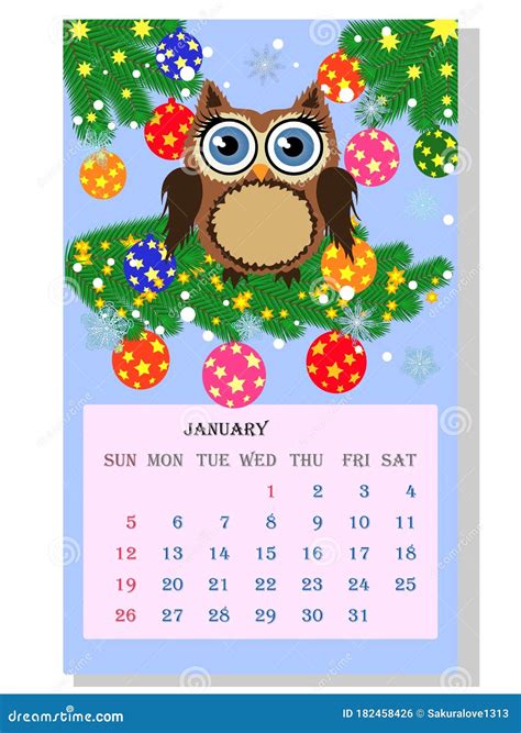 Calendar 2021 Cute Calendar With Funny Cartoon Owls Stock Illustration