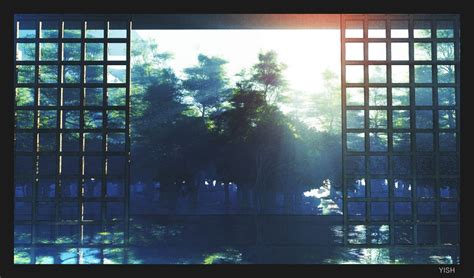 Anime Landscape Scenic Forest Trees River Reflection Sunshine Wallpaper