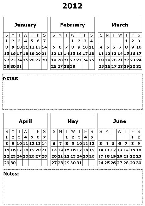 Printable 6 Month Calendar