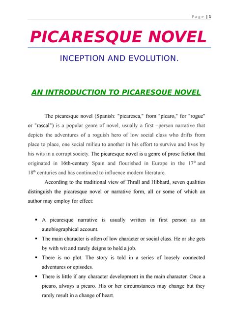 Picaresque Novel Inception And Evolution Picaresque Novel Inception