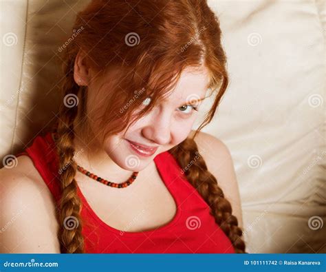 Picture Of Lovely Redhead Girl With Long Braids Stock Photo Image Of