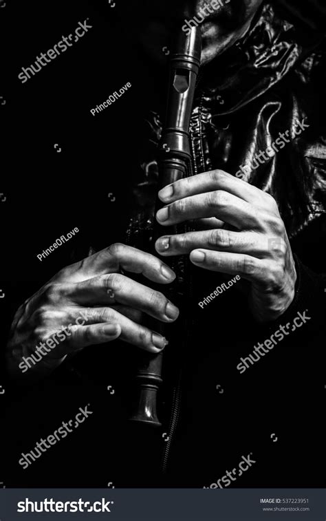 Male Musician Hands Playing On Recorder Stock Photo 537223951
