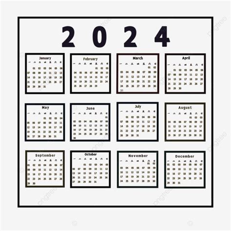 2024 Calendario En Blanco Y Negro Calendario De Escritorio Horario