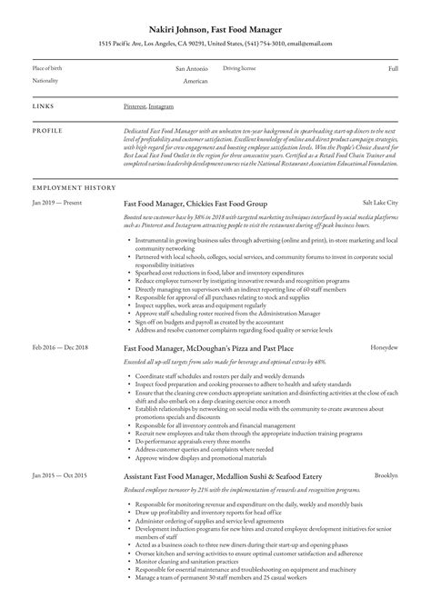 29 Fast Food Manager Resume Examples That You Should Know