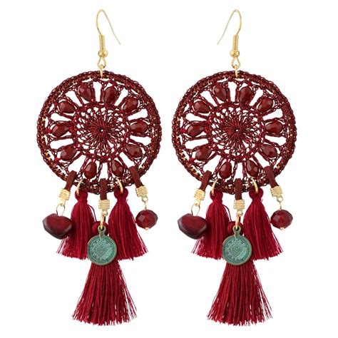 bohemian dream catcher earring ethnic statement long vintage jewelry