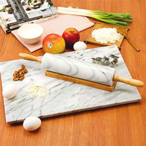 Amazon Com White Marble Rolling Pin Deluxe Handles Kitchen Dining