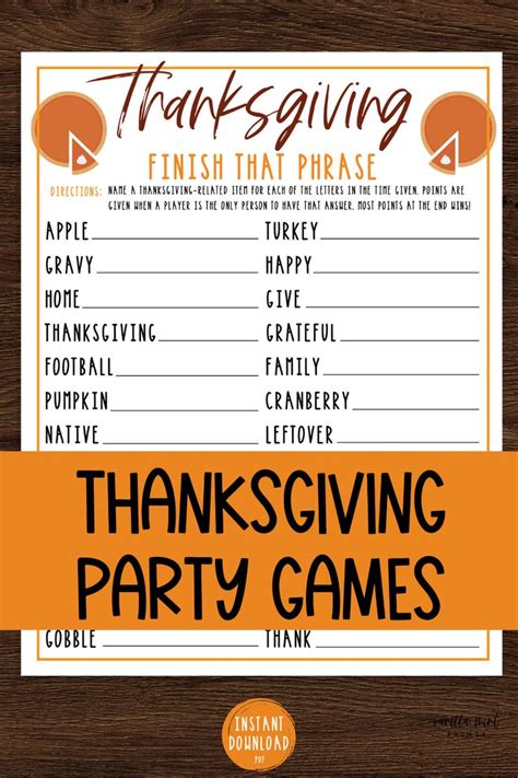 Thanksgiving Finish That Phrase Game Finish The Phrase Game Etsy