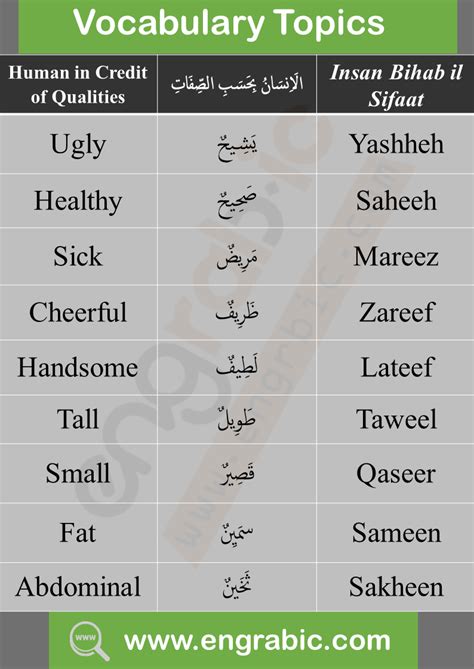 Arabic wording you would then explain it to your little ones and perhaps use stories or examples to explain the meaning. Arabic words and their meanings in English for beginners