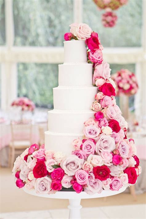 Beautiful White Cake With Pink Flowers Photography