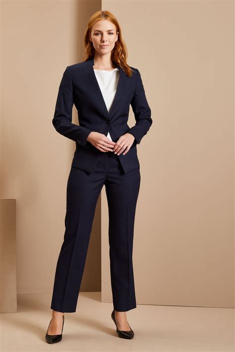 Contemporary Womens Notch Neck Jacketstraight Leg Trouser Suit Navy