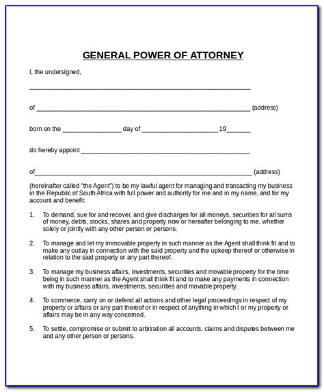 Example Of Power Of Attorney South Africa