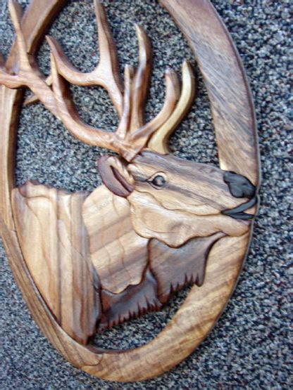 Solid Wood Intarsia Inlaid Bull Elk Head Wall Picture Wall Hanging