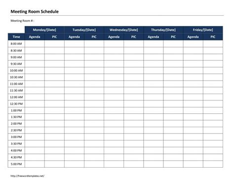 Daily calendar printable in pdf, word, excel. Meeting Room Schedule Template