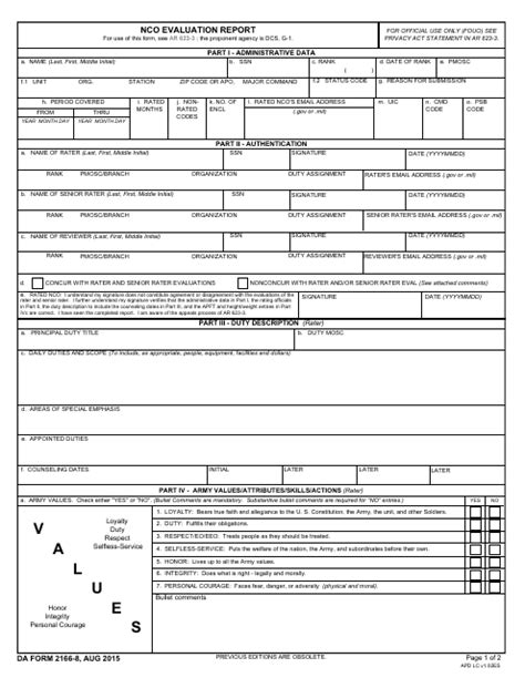 Da Form 2166 9 1 Fillable Sgt Printable Forms Free Online