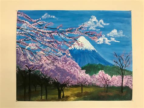 Canvas Acrylic Painting Mt Fuji Cherry Blossom Etsy