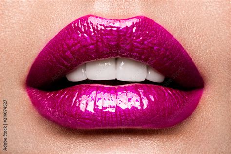 Sexy Lips Beauty Pink Lips Makeup Detail Beautiful Make Up Closeup