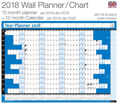 2018 Year Planner Wall Chart Poster Inc2019 Calendar For