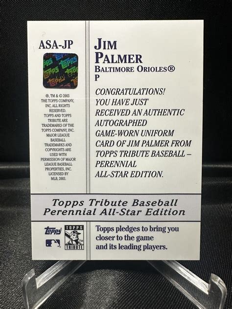 2003 Topps Tribute Perennial All Stars Jim Palmer Game Jersey On Card