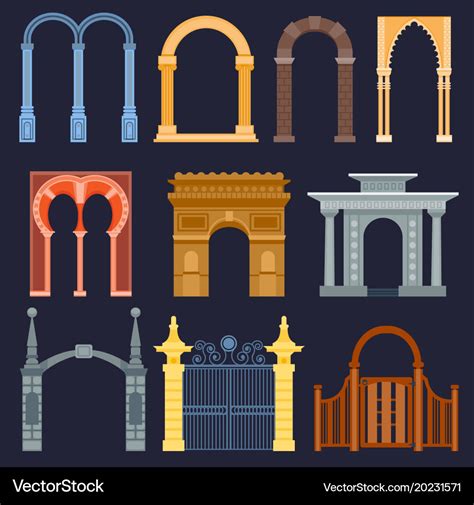 Arch Gate House Exterior Design Royalty Free Vector Image