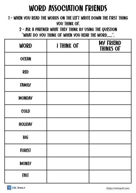 Fun Word Association Worksheets Esl Vault