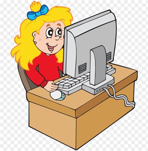 Cartoon Girl Working With Computer Png Pinterest Cartoon Girl Sitting