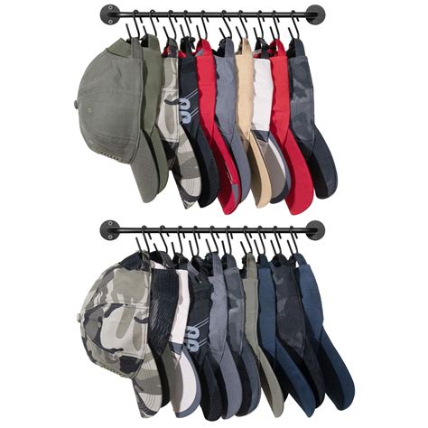 Mkono Hat Rack For Wall Baseball Cap Organizer Hanger With 20 Hooks Modern Metal Hat Holder Wall