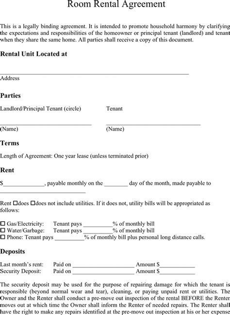 Room Rental Lease Agreement Template Charlotte Clergy Coalition
