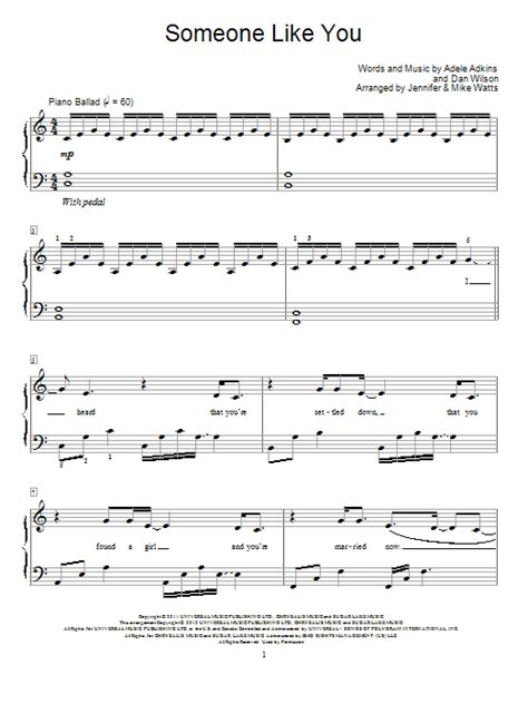 Someone Like You Sheet Music By Adele Easy Piano 89916