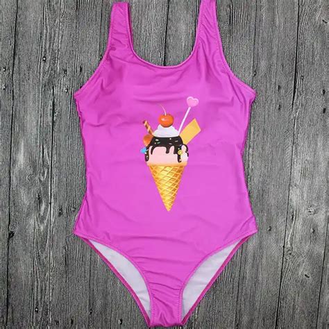 Sexy Bikini Set Ice Cream Print Women Swimwear One Piece Swimsuit Bodysuit Beachwear
