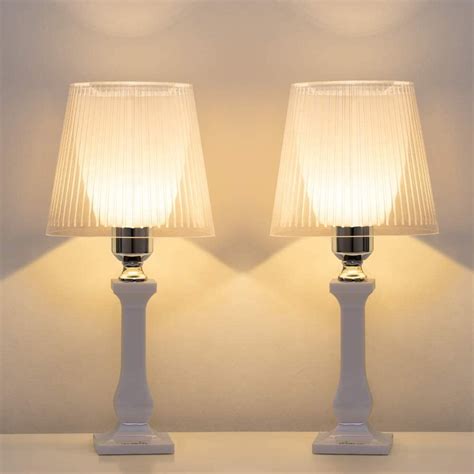 White Bedside Table Lamps Modern Nightstand Lamps Set Of 2 With Acrylic Base And Clear Lamp Shade
