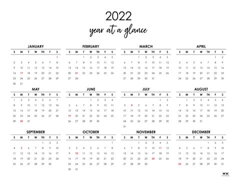 Year 2022 Calendar Printable