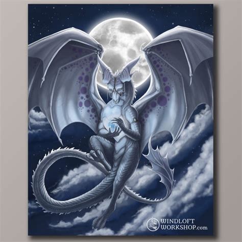Dragon Art Print Fantasy Wall Art Night Sky And Full Moon Etsy