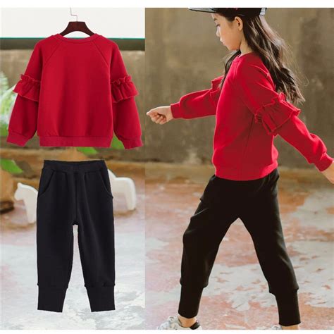 Warm Winter Little Teenage Girl Sport Suit Hoodies Long Sleeve With Pants Girls Clothes 10 12