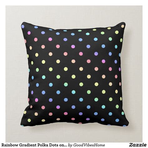 Rainbow Gradient Polka Dots On Black Throw Pillow Black Throws Black