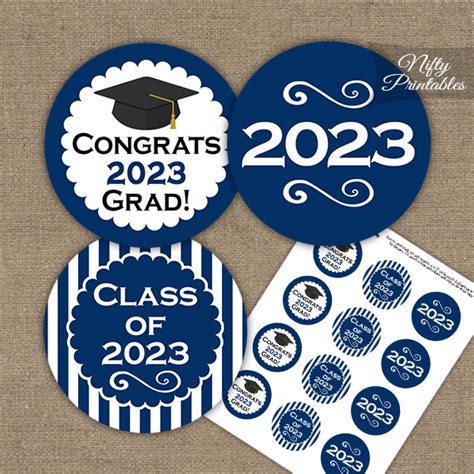Graduation Cupcake Toppers Navy Blue 2023 Nifty Printables